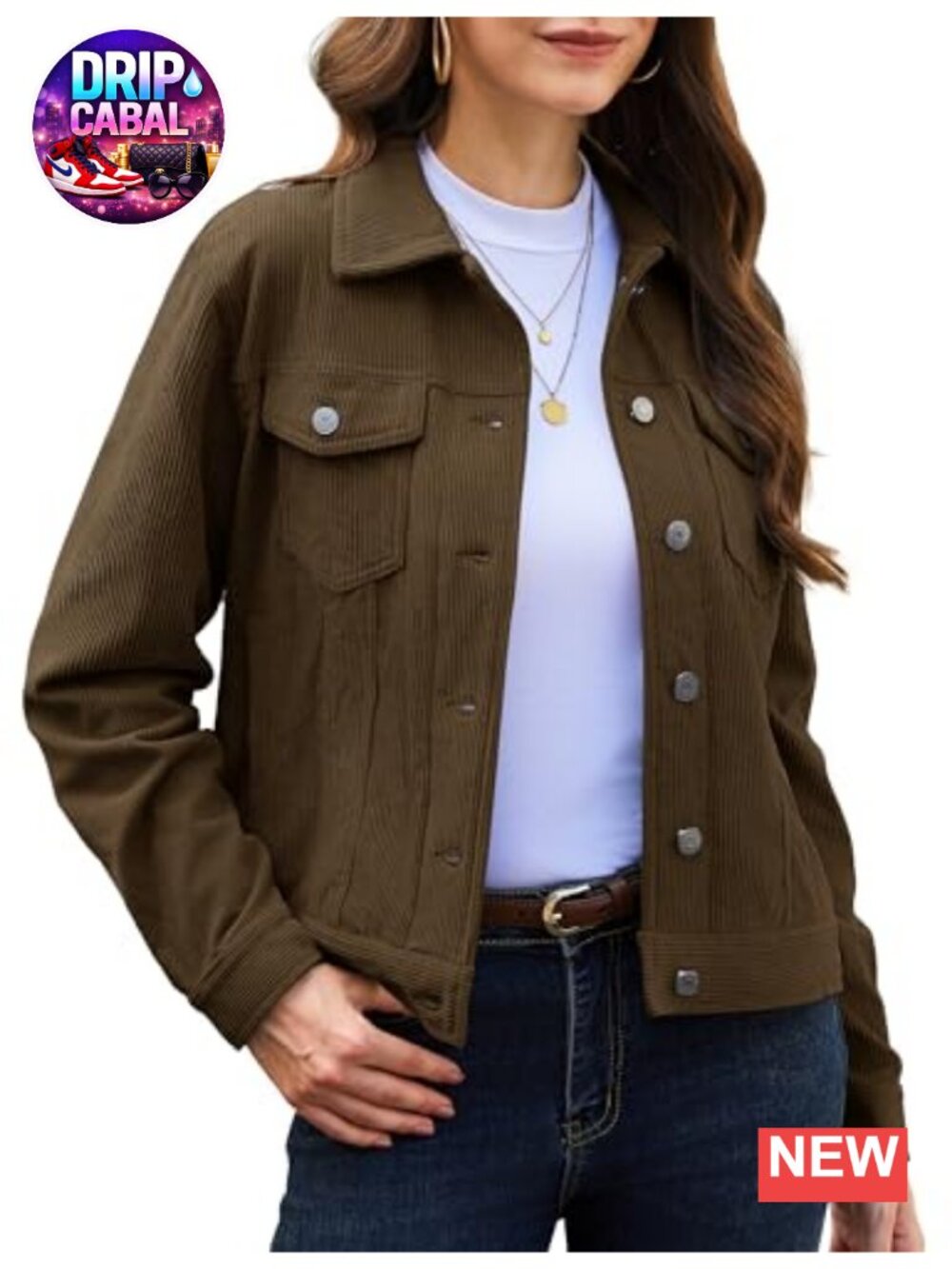 Women's Corduroy Button Down Shacket Jacket Collared Coat